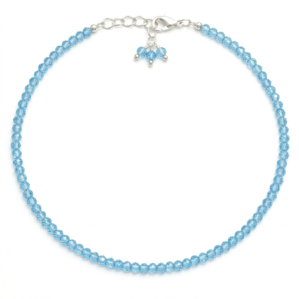 Gempires Handmade Sky Blue Topaz Gemstone Beaded Bracelet for Women | 2.4–2.5 mm Faceted Natural Stone | Adjustable 7+1 Inch Silver Plated Chain | Dainty Minimalist Stacking Jewelry | December Birthstone Gift