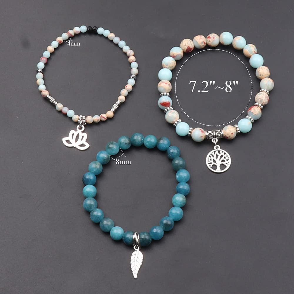 UEUC Tree of Life Yoga Healing Stone Bracelets, Multilayer Lotus Chakra Stone Reiki Bracelet Sets, Anxiety Crystal Natural Stone,for Women Stress Relief(#134)
