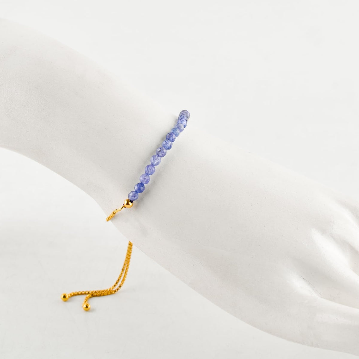 InfinityGemsArt Tanzanite Bracelets For Women, December Birthstone, Blue Beaded Stone Bolo Slider Crystals Gemstones Boho Jewelry, 14K Gold Plated Adjustable Chain, Valentines Day Gifts For Her