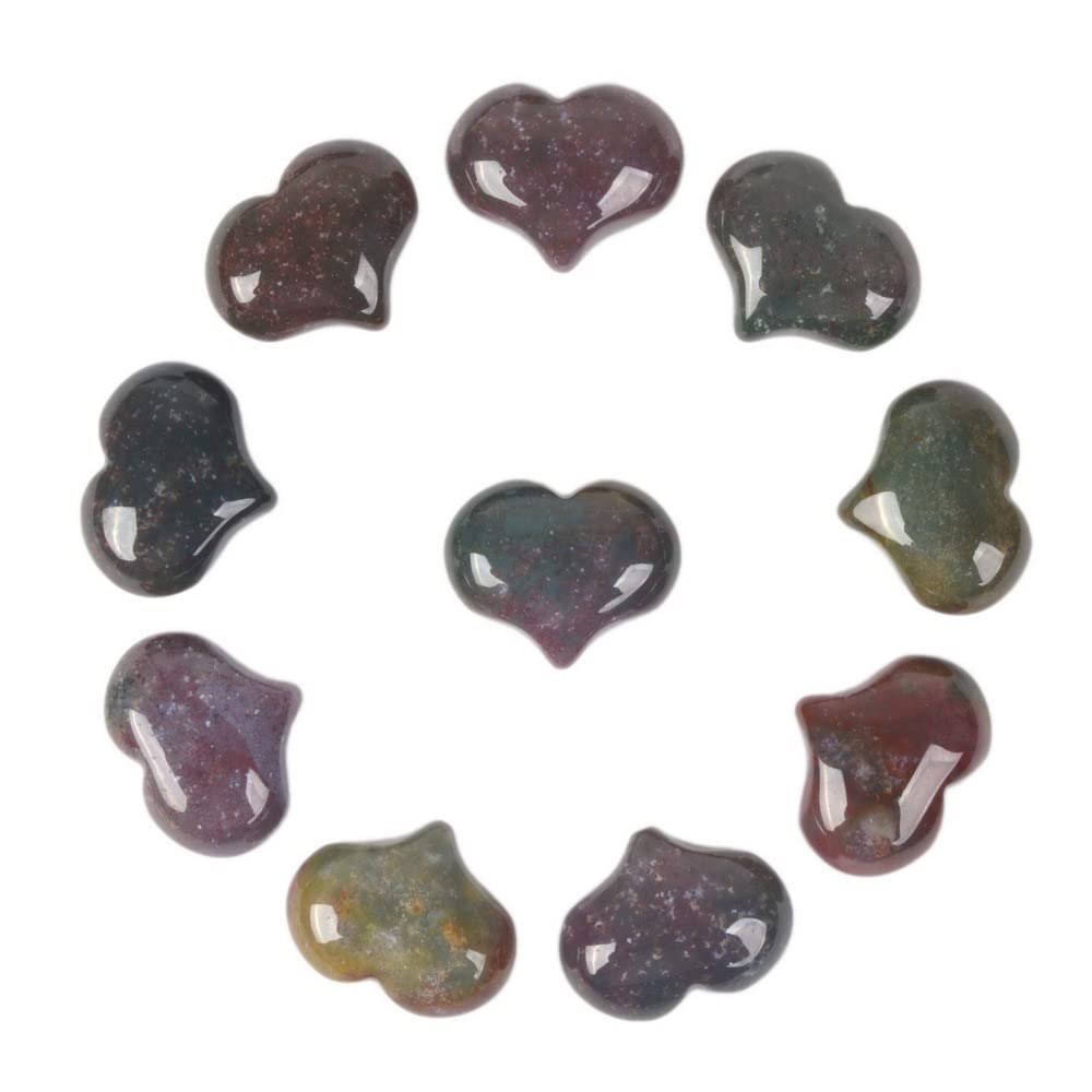 Natural Multi-Color Indian Agate Gemstone Healing Crystal 1 inch Mini Puffy Heart Pocket Stone Iron Gift Box (Pack of 10)