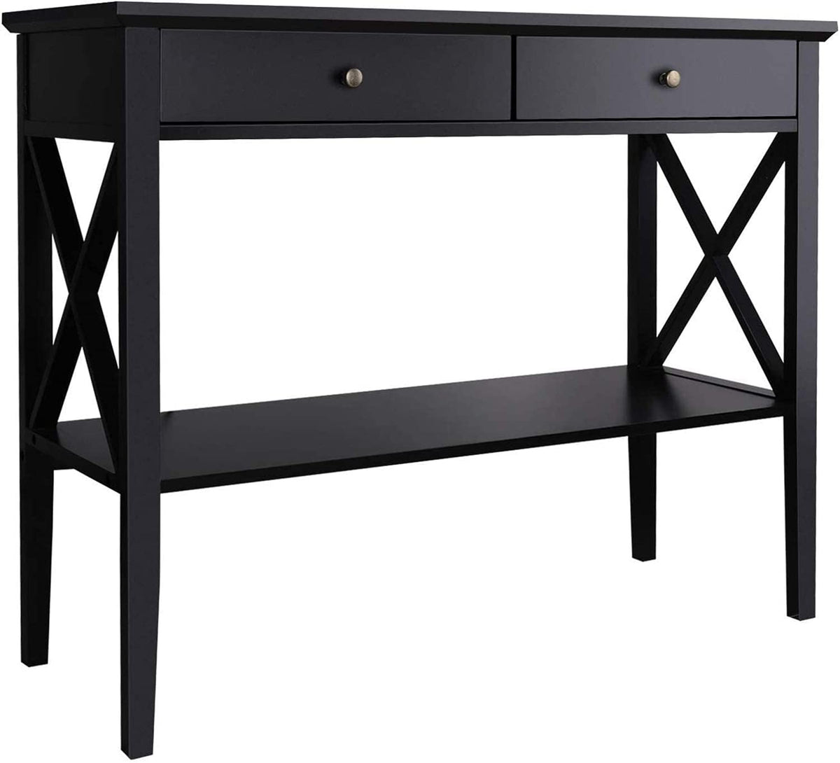 ChooChoo Console Table with Drawers, Narrow Wood Accent Sofa Table Entryway Table with Storage Shelf for Entryway, Front Hall, Hallway, Living Room, Black