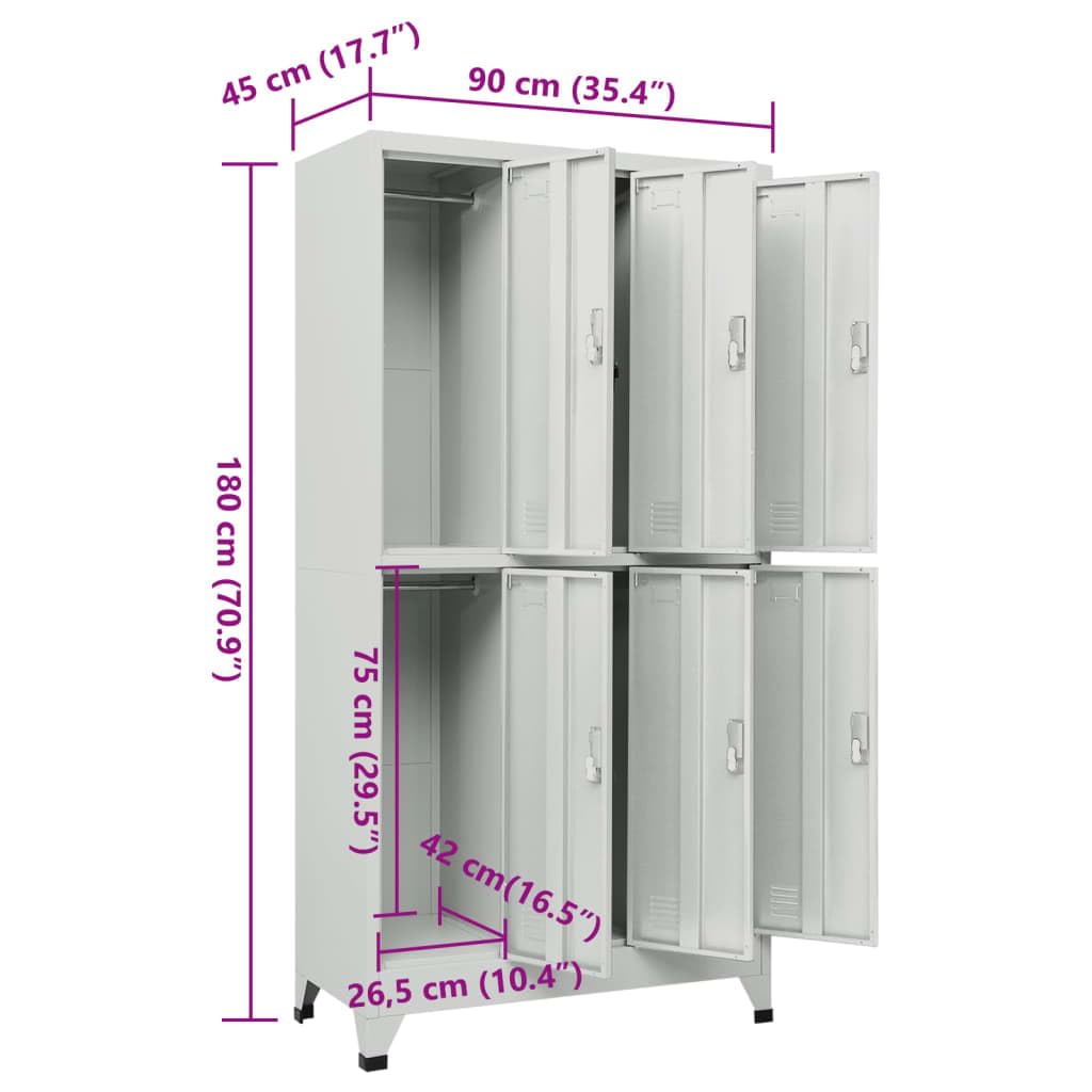 RMIHSJG Grey Steel Large Locker Cabinet with Six Lockable Compartments for Secure Storage in Office, School, or Gym - Durable Industrial Style Organizer