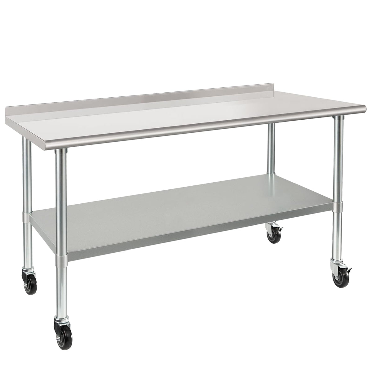 HARDURA Stainless Steel Table 30 x 60 Inches with Wheels Casters NSF Heavy Duty Commercial Prep Table with 2” Backsplash and Adjustable Undershelf for Restaurant Kitchen Home and Hotel