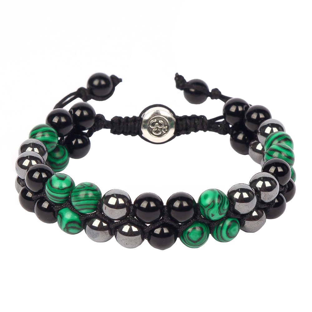 Triple Protection Bracelet - for Protect & Balance - Energy Crystal Bracelets for Men Women - Bring Good Luck & Prosperity - Malachite Hematite & Black Obsidian Jewelry Natural Stone Healing Bracelet
