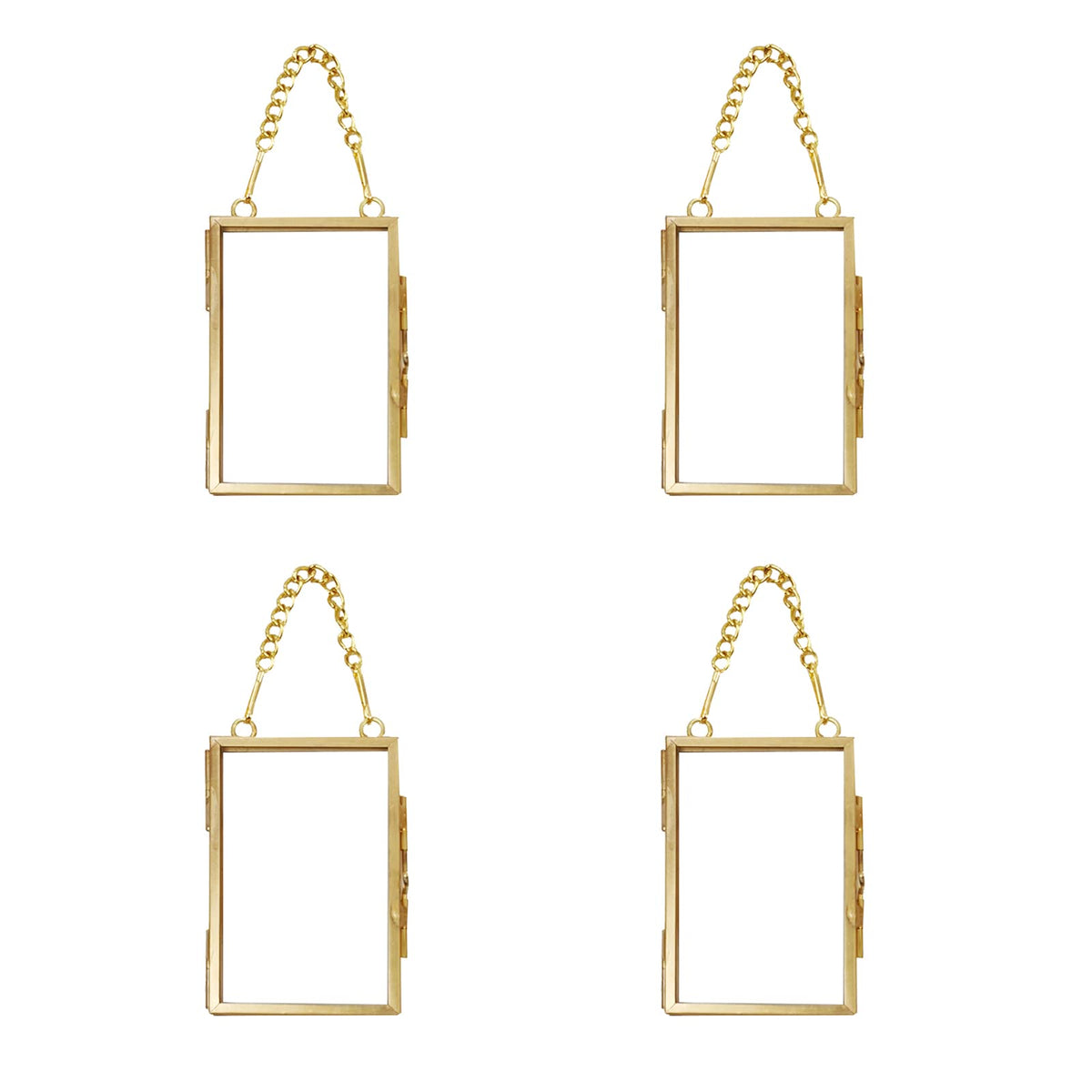 Emivery 4Pcs Mini Metal Picture Frame Antique Gold Floating Glass Picture Frame Small Vintage Artwork Hanging Picture Display Frame with Chain for Family Tree Mini Photo 2 X 3 Inch