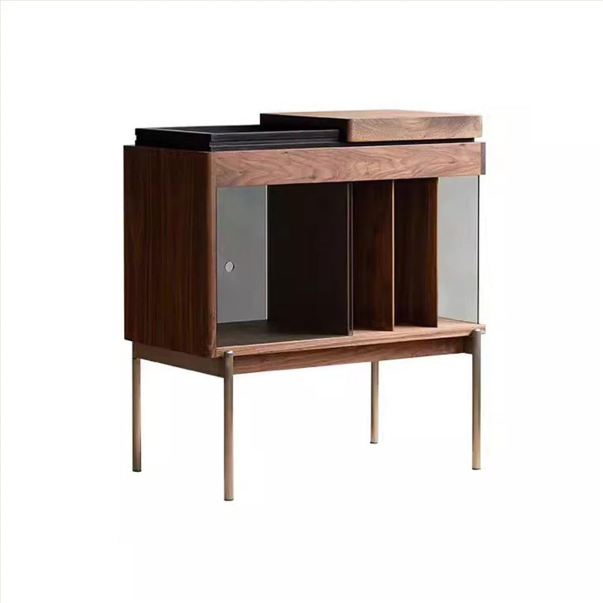 uP9sF2mD DVD Shelf Organizer Retro Minimalism Wooden Vinyl Record Rack Side Cabinet with Sliding Glass CD Storage Rack