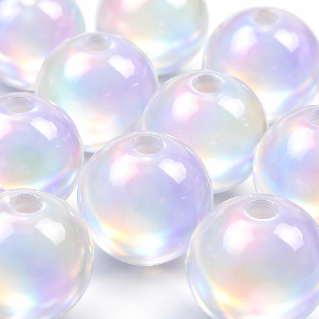 Perlin Moonstone Beads 8mm Round Synthetic Crystal Gemstone Beads Iridescent Aura Finish for Jewelry Making DIY Bracelet Necklace Craft Beads 15 Pieces