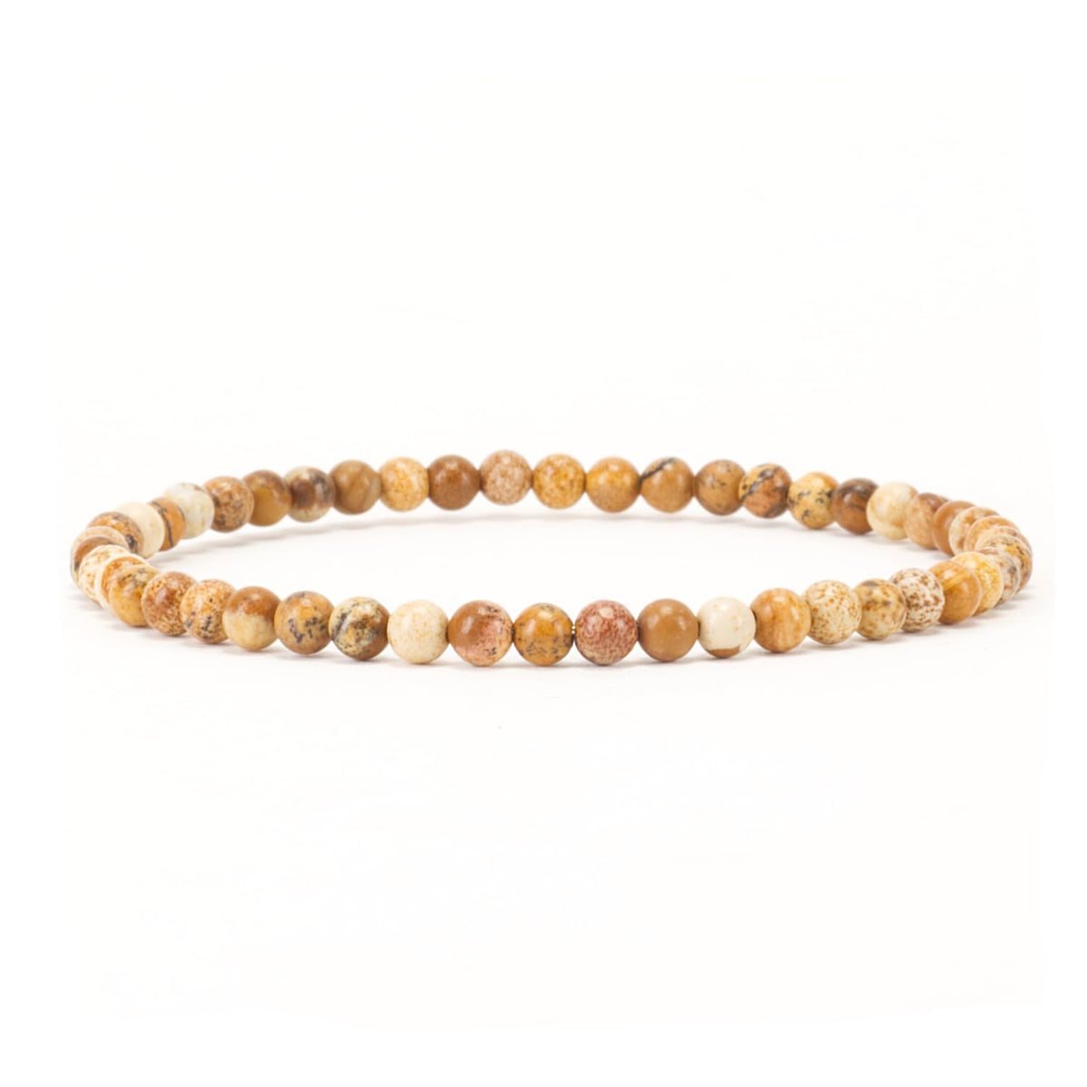Cherry Tree Collection - Small, Medium, Large Sizes - Gemstone Beaded Bracelets For Women and Men - 4mm Round Beads (Picture Jasper, Small)