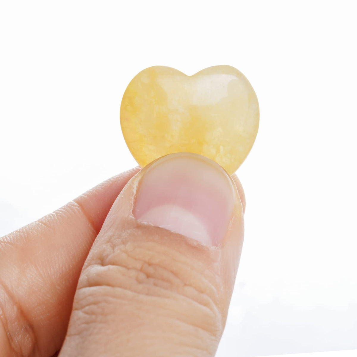 Marrywindix 15 Packs 0.8 Inch Healing Crystal Natural Yellow Jade Heart Love Carved Palm Worry Stone Chakra Reiki Balancing