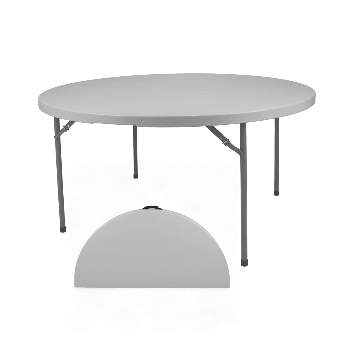 OEF Furnishings OEFCMFIH60R Commercial-Grade Premium Industrial Fold-in-Half Blow-Molded Folding Table with 19-Gauge Steel Frame and Thick Top (60" Diameter, Speckled Gray Top)