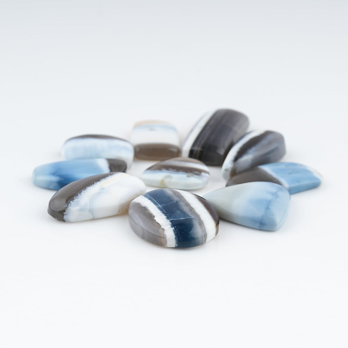 ColouredRocks (10pcs. BANDED BLUE OPAL, Mix Shape, Natural Cabochon Crystals, Loose Gemstone, Wholesale Polished Supply, Jewelry Making, DIY Craft, Gem Collection (16-22mm free size)