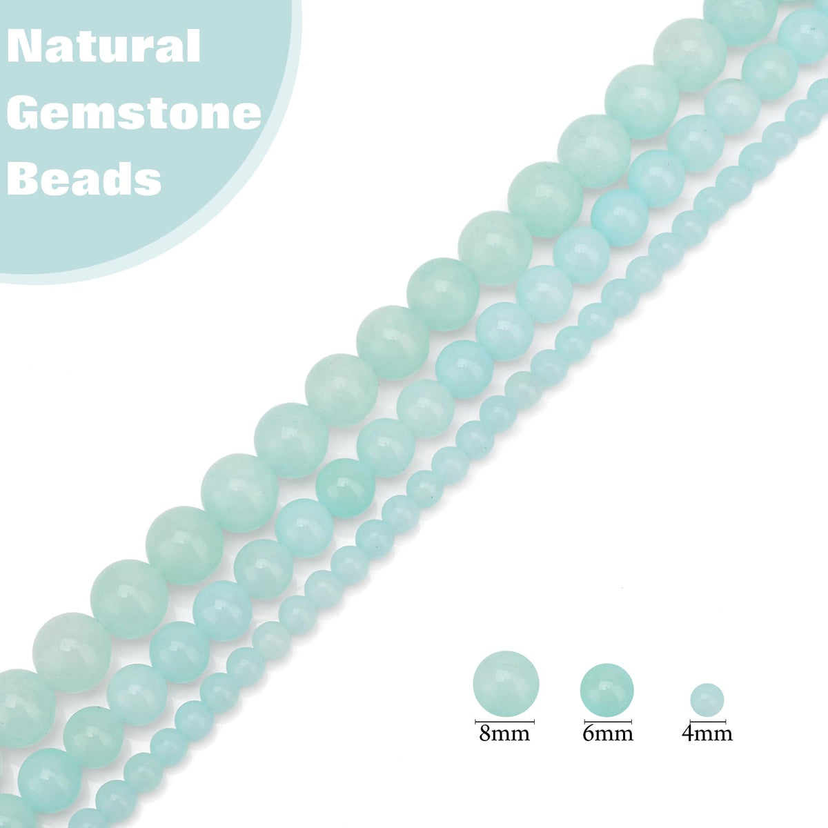 Vinswet 90pcs 4mm Aquamarine Natural Stone Beads Round Genuine Real Stone Beading Loose Gemstones DIY Smooth Bead for Bracelet Necklace Earrings Jewelry Making