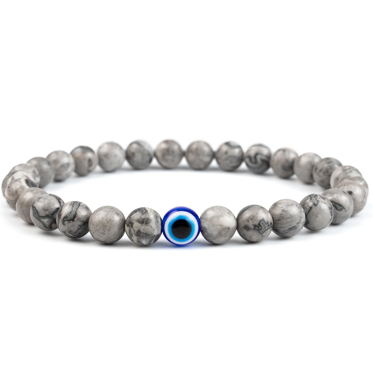 Lameybrt Evil Eye Bracelet 6mm Natural Stretch Adjustable Beaded Bracelets for Men (A06 Cartographic stone, M (6.6"-7.5"))