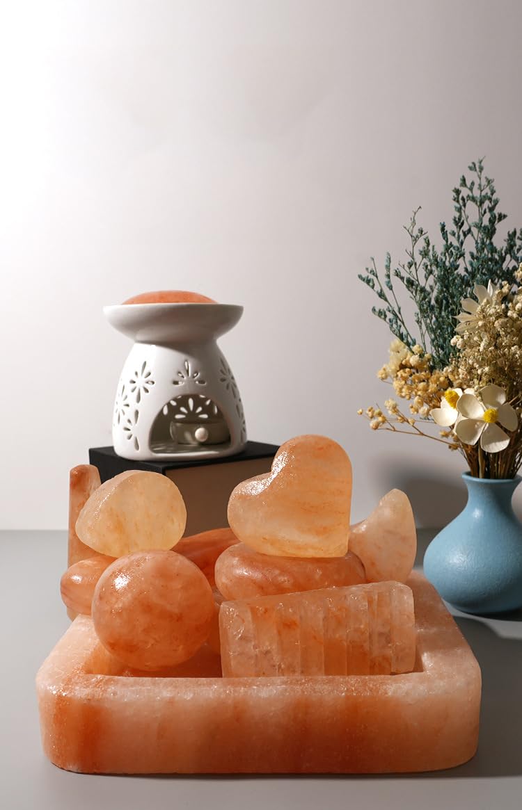 QYLHH 2 Pcs Leaf Shape Himalayan Salt Massage Stones Hot Massage Cold Massage Stones Set Warm Rocks Kit for Facial SPA3.93 * 2.76IN(10 * 7CM