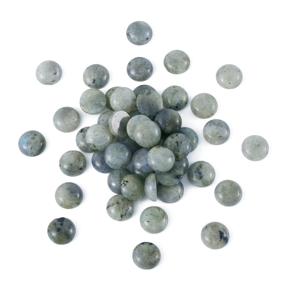 Fashewelry 50Pcs Natural Labradorite Cabochon Stone Half Round Beads 12mm Flat Back Gemstone Chakra Healing Crystal Cover Cabs for Jewelry Making