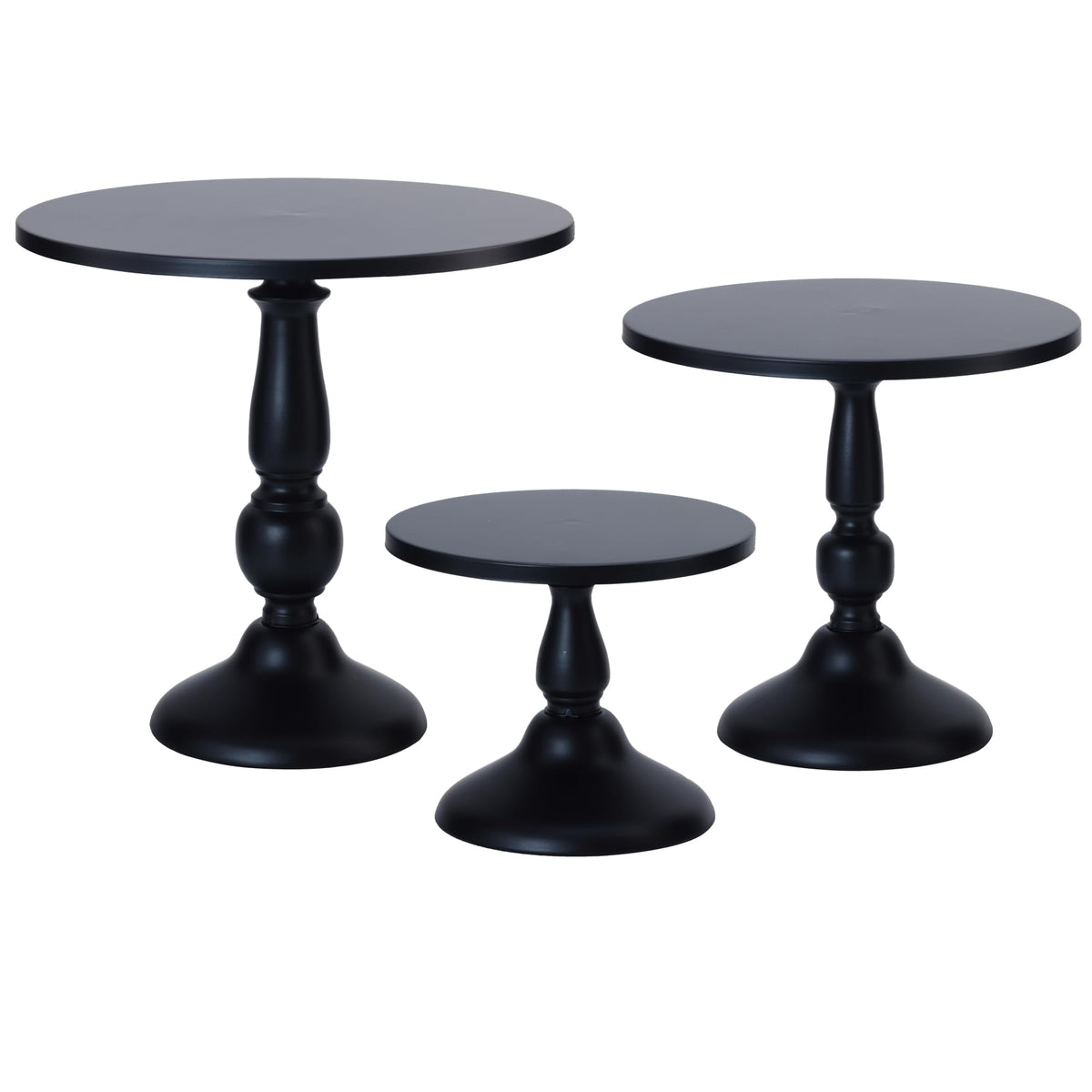 Set of 3 Black Cake Stands, QENUIITEA Metal Round Cake Holder Dessert Pie Pizza Display Stand 8" 10" 12" Serving Tray Halloween Decoration for Wedding Celebration Party Birthday Baby Shower