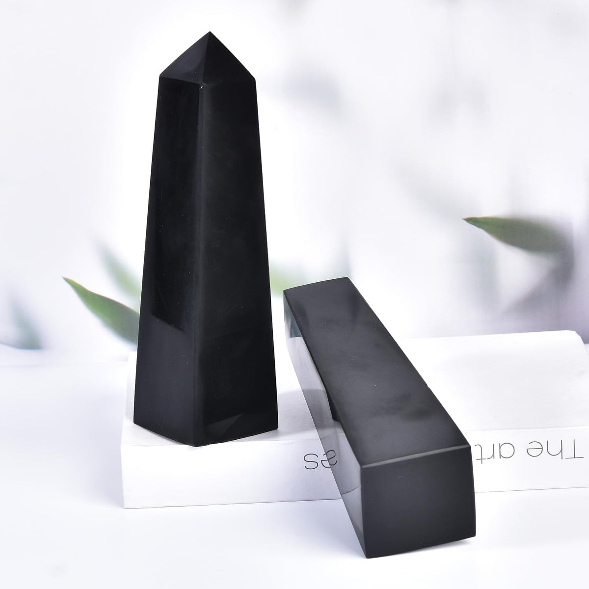JIC Gem Large Black Obsidian Healing Crystals Wand 4 Faceted Crystal Point Obelisk Gemstone Natural Reiki Energy Stone for Meditation Crystal Grid Decoration 1.7-2.2 Lbs