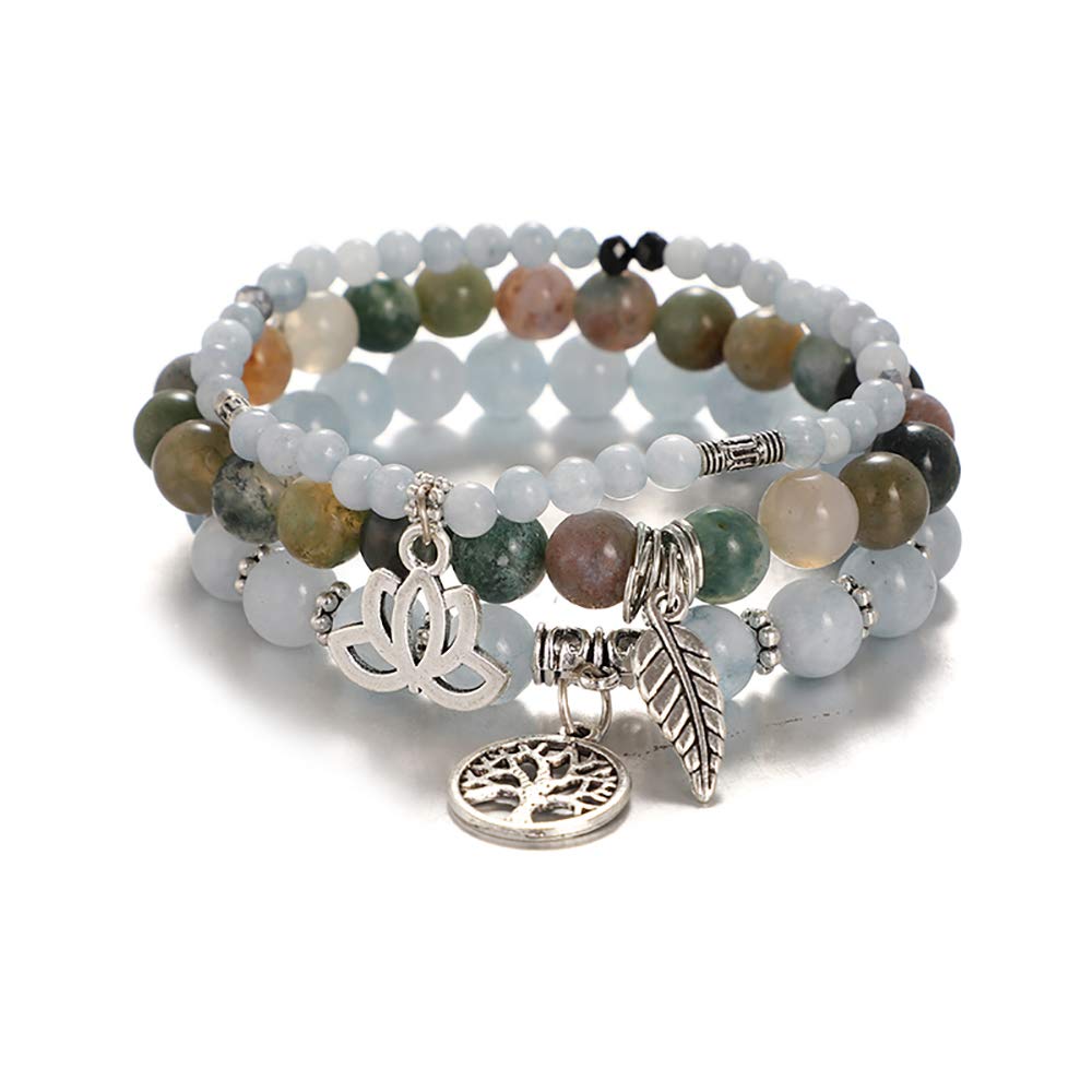 UEUC Tree of Life Yoga Healing Stone Bracelets,Multilayer Lotus Chakra Stone Reiki Bracelet Sets,Anxiety Crystal Natural Stone,for Women Stress Relief