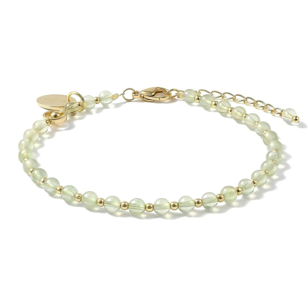 Morchic 3mm Green Prehnite Natural Gemstone Beaded Bracelet for Women, Dainty Tiny Charm Jewelry, Adjustable 7.1-8.6", Ideal Birthday Holiday Gift