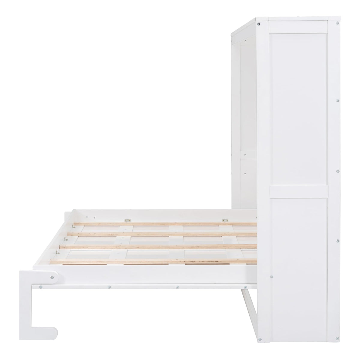 Ball & Cast Murphy Bed Full Size,Farmhouse Murphy Cabinet with Storage Shelf,Wood Hidden Wall Bed,Foldable Platform Bed,Space-Saving,No Box Spring Needed,White