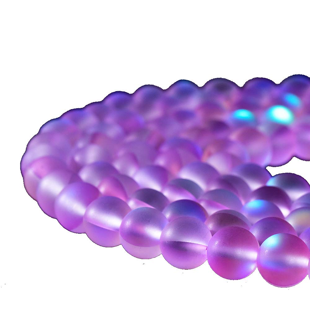 Asingeloo 38PCS 10mm Natural Light Purple Mystic Aura Quartz Gemstone Frosted Matte Titanium Round Loose Spacer Beads 15 inch Full Strand Crystal Healing Power Quartz
