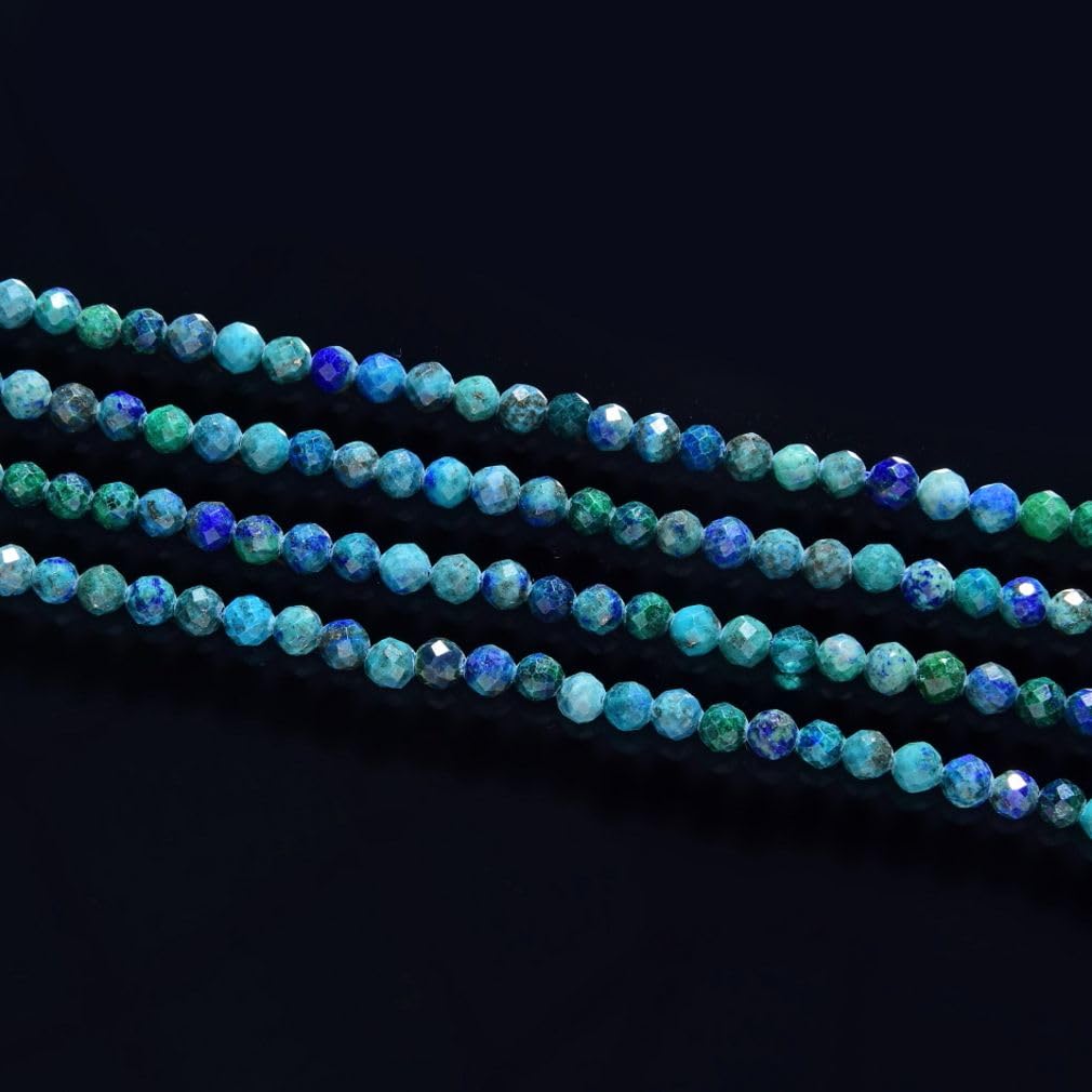 Adabele 15 Inch Natural Lapis Chrysocolla Healing Gemstone 4mm (0.16 Inch) Tiny Small Faceted Round Loose Beads Stone Spacer (85-95pcs) for Craft Jewelry Making GK4-14