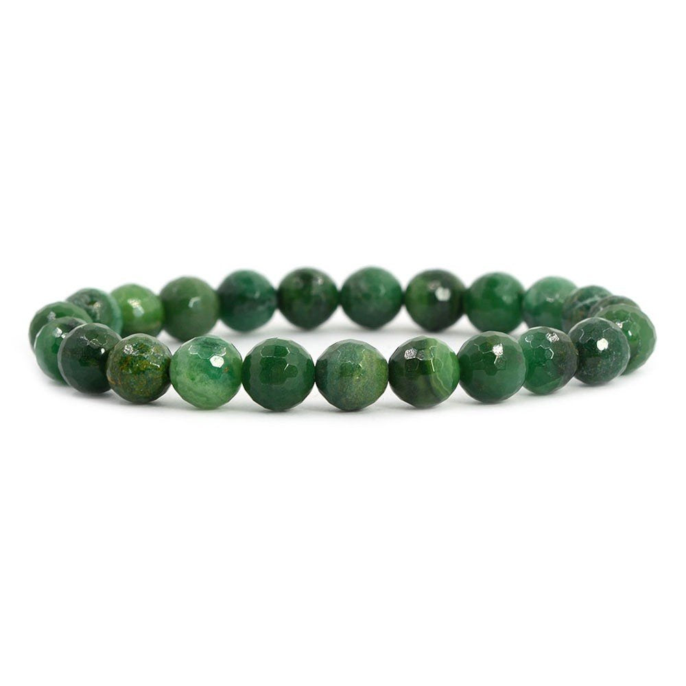 Justinstones Natural Faceted African Serpentine Gemstone 8mm Round Beads Stretch Bracelet 7 Inch