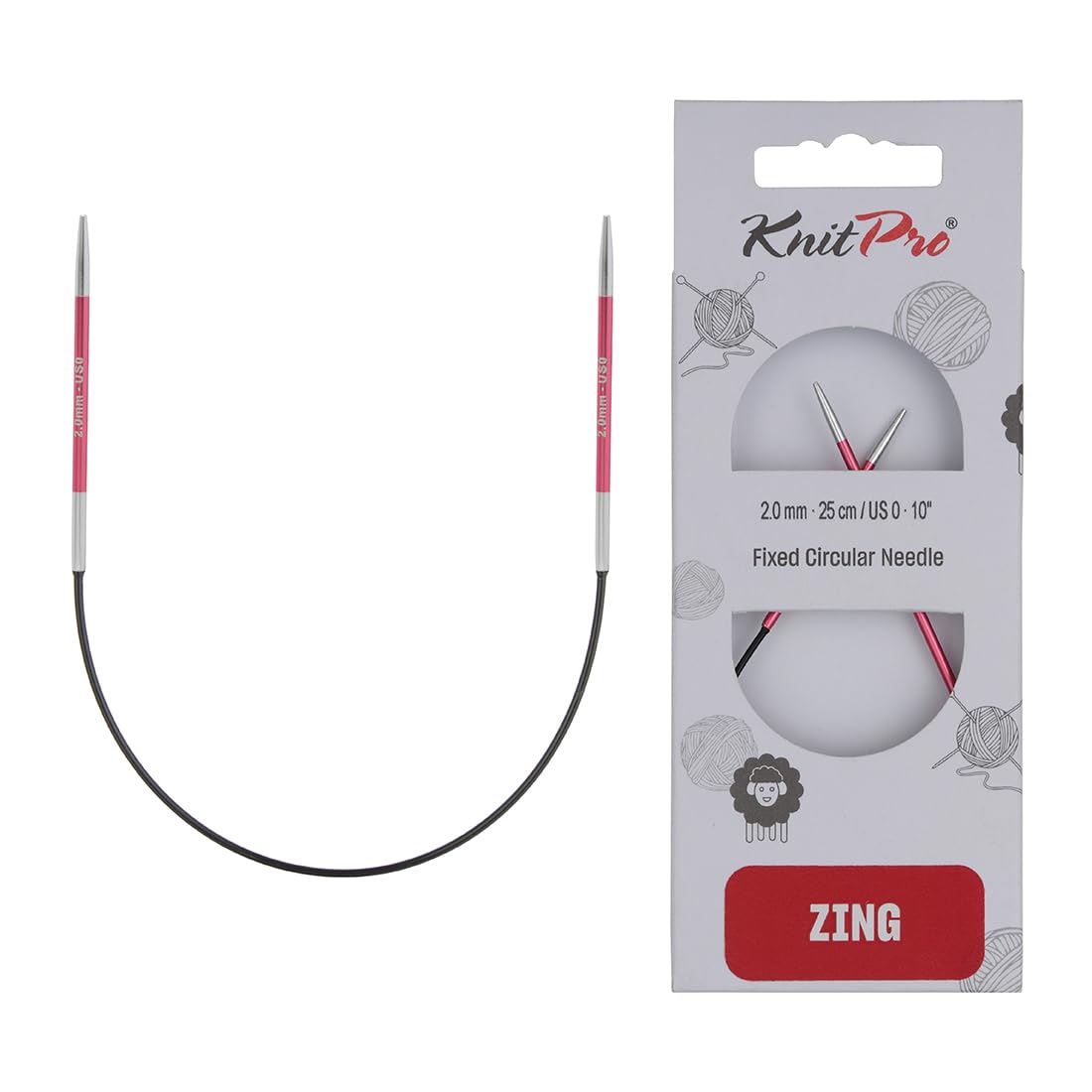 KnitPro Zing Fixed Circular Needles 9" (22.5cm) | US Size 0 (2mm)