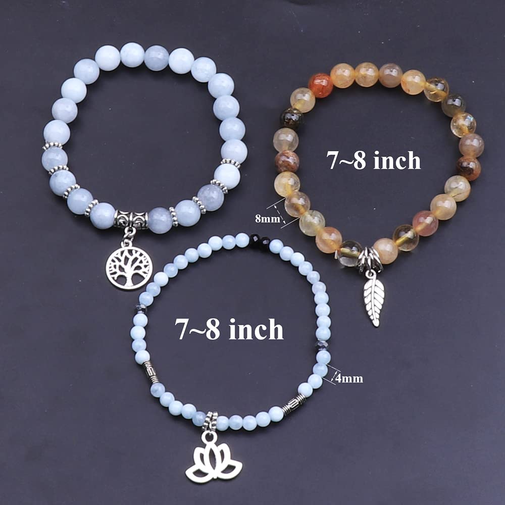 UEUC Tree of Life Yoga Healing Stone Bracelets, Multilayer Lotus Chakra Stone Reiki Bracelet Sets, Anxiety Crystal Natural Stone,for Women Stress Relief(#59)