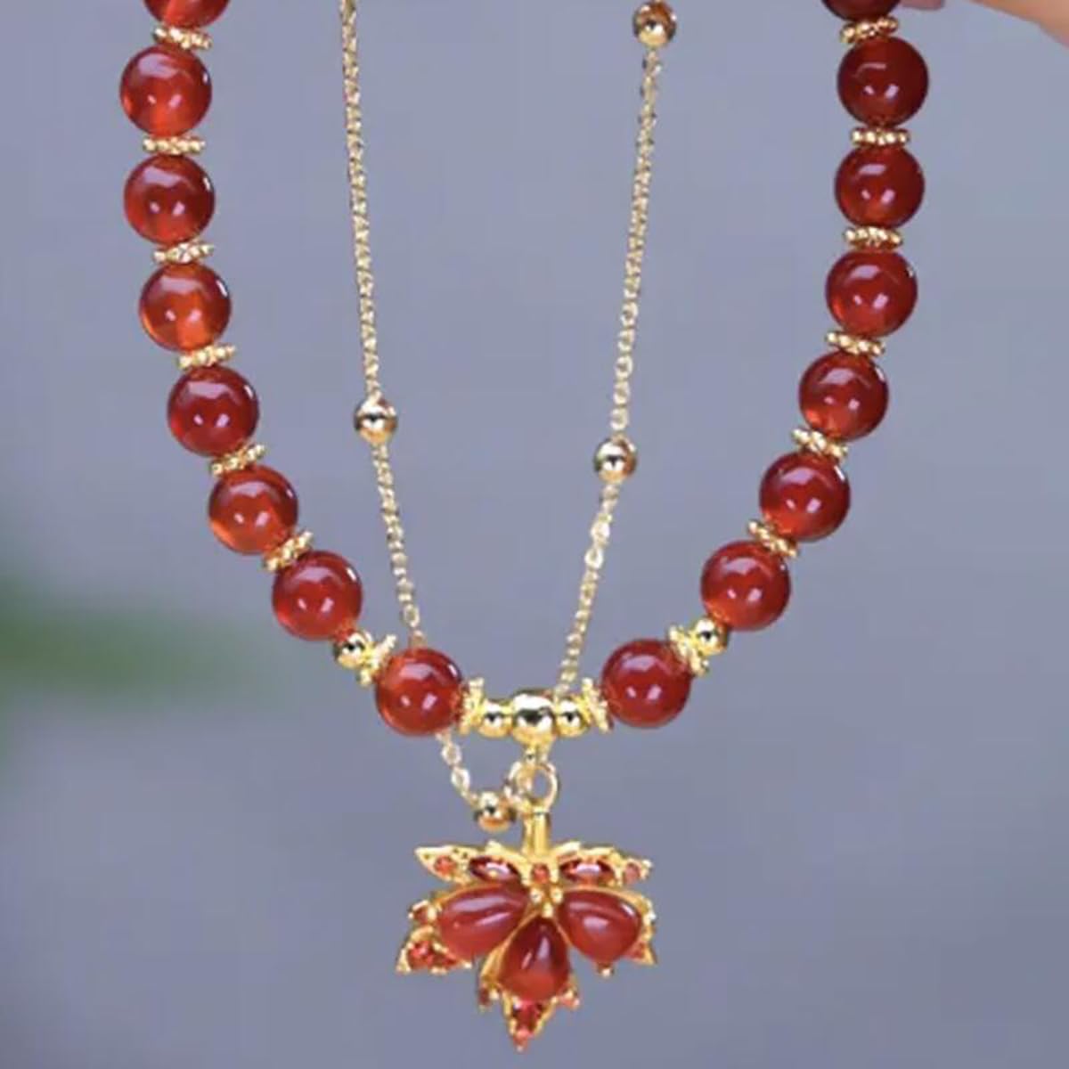 XIAOMOJEW Jade Beaded Bracelets for Women Fall Maple Pendant Bangle Bracelets Chinese Style Bangle Lucky Boho Jewelry (Red Maple)