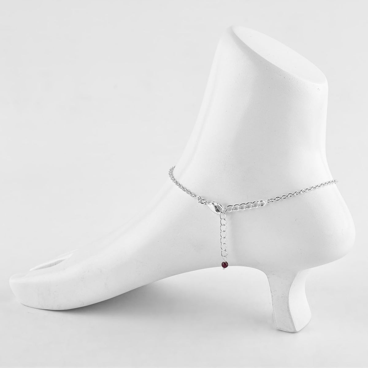 YANARA Ruby Ankle Bracelet for Women, Natural July Birthstone, Pink Gemstone Beaded, Handmade Dainty Anklets - Large Ankle Silver Plated Waterproof Anklets 9"+1.25" inch Chain, Chakra Energy Crystals