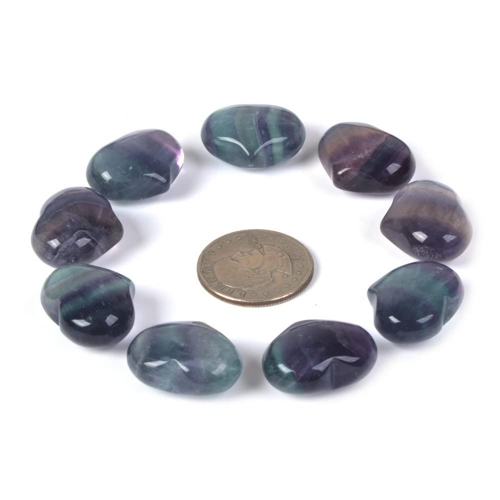 Natural Rainbow Fluorite Gemstone Healing Crystal 1 inch Mini Puffy Heart Pocket Stone Iron Gift Box (Pack of 10)