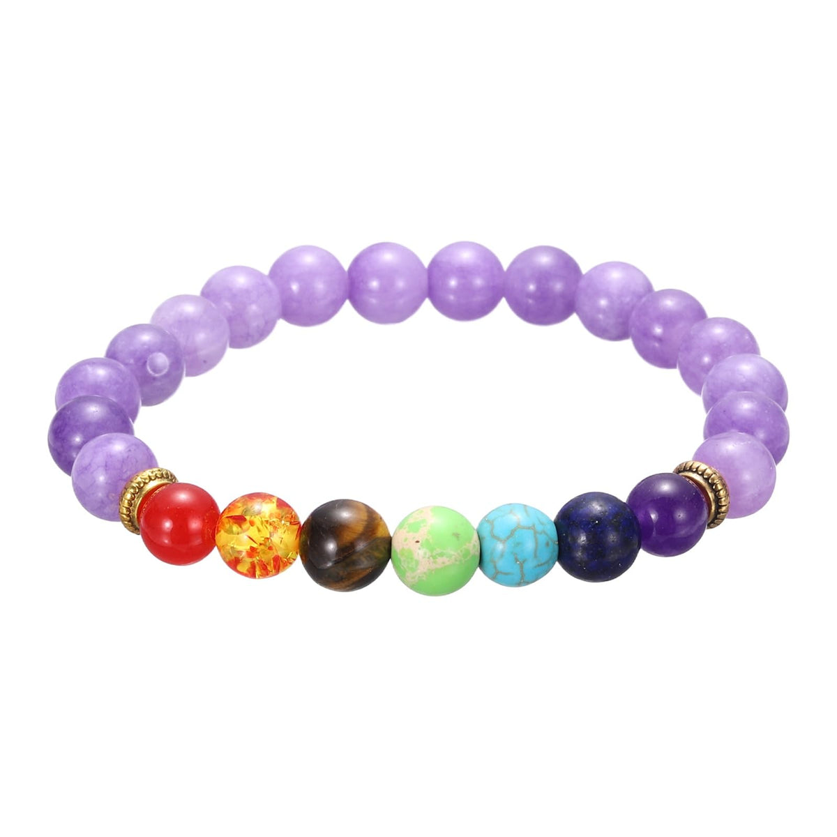 PATIKIL 7 Chakra Beads Bracelet 8mm Prayer Protection Natural Stone Beaded Bracelet for Men Women, Purple