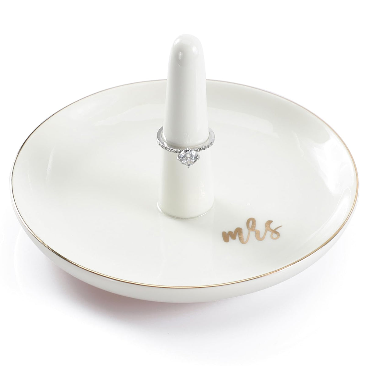HOME SMILE Mrs Ring Holder Jewery Tray-Monogrammed Engagement Gifts for Friends,Birthday Mother's Day Christmas Gifts for Women,Ceramic White…