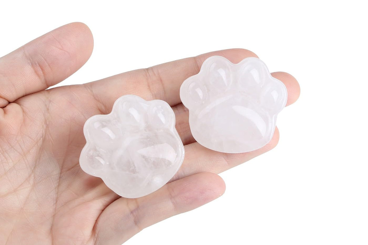 NUKAYAI Clear Quartz Cat Paw Crystal Statue Worry Stone for Anxiety Carved Figurines for Sculpture Handcrafted Decor Natural Gemstones Healing Crystals Spiritual Mini Gifts for Cat Lovers Women