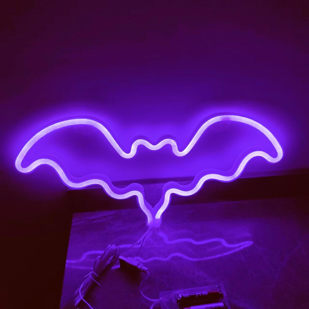 Bat Halloween Neon Signs for Bedroom Bedside Dorm Wall Decor,Neon Light up Halloween Decor LED Night Lights Table Ornaments for Christmas Party, Battery Powered Neon Bat Sign Kids Gifts(2Purple)