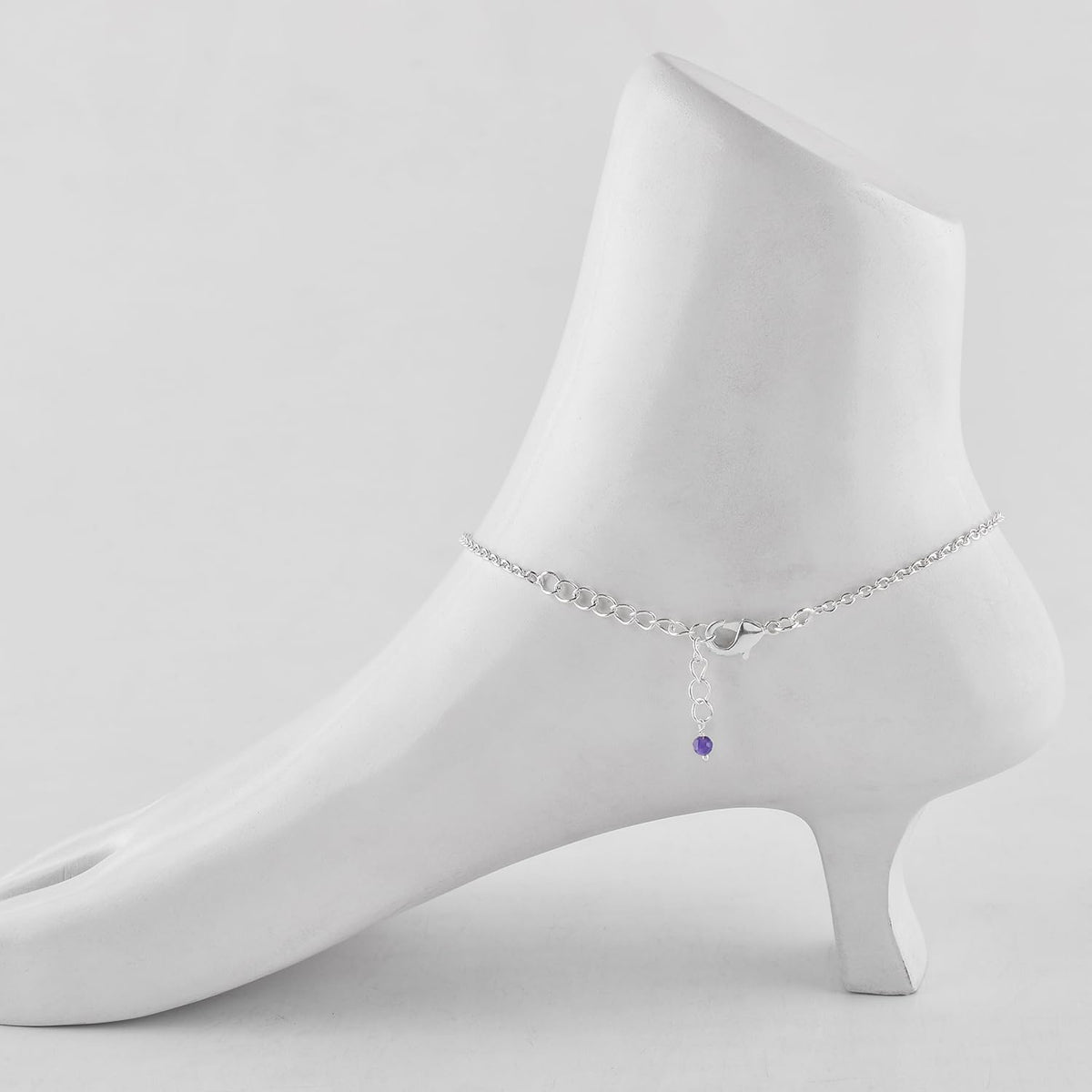 YANARA Amethyst Ankle Bracelet for Women Jewelry, Natural Birthstone, Gemstone Beads, Handmade Dainty Anklet 9"+1.25" inch, 3mm Rounds, Chakra Energy Crystals, Silver Plated Chain