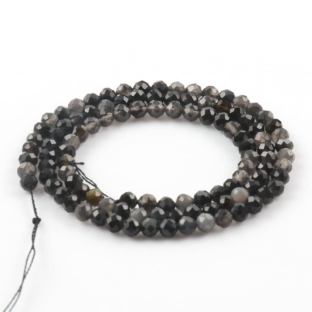 Song Xi 180pcs 2mm Natural Obsidian Gemstone Beads Faceted Round Loose Stone Beads for Jewelry Making