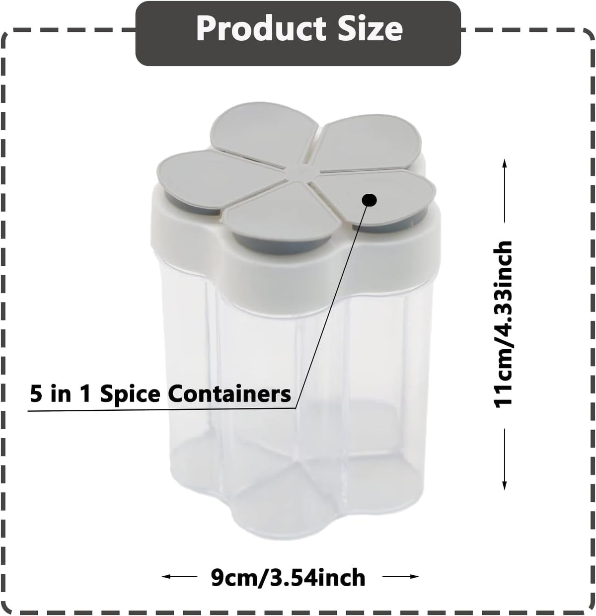 2 Pcs 5 in 1 Spice Containers, Multi-Spice Dispenser, Portable Travel Seasoning Condiment Containers, Salt Pepper Spice Shaker with Lid and Labels Clear Container Jars