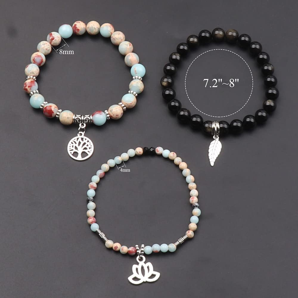 UEUC Tree of Life Yoga Healing Stone Bracelets, Multilayer Lotus Chakra Stone Reiki Bracelet Sets, Anxiety Crystal Natural Stone,for Women Stress Relief(#129)