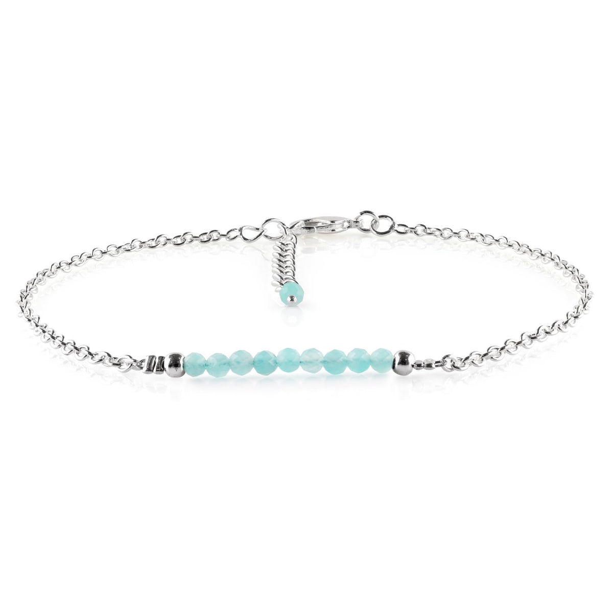 YANARA Amazonite Ankle Bracelet for Women Jewelry, Natural Birthstone, Gemstone Beads, Handmade Dainty Anklet 9"+1.25" inch, 3mm Rounds, Chakra Energy Crystals, Silver Plated Chain