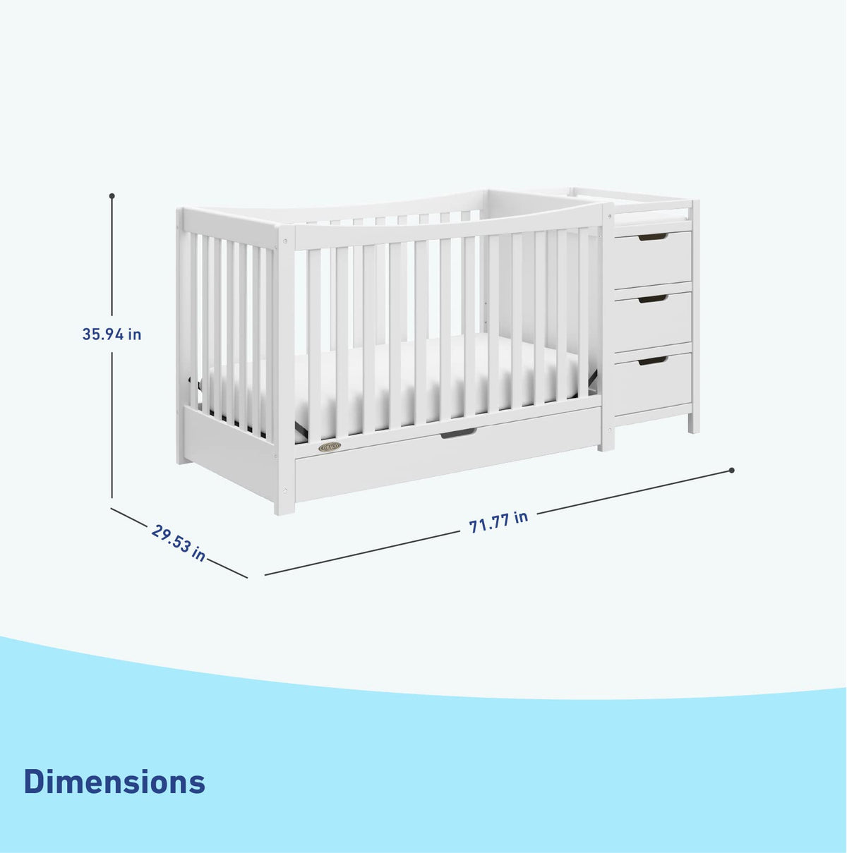 Graco Remi 4-in-1 Convertible Crib & Changer – GREENGUARD Gold Certified, Fits Standard Crib Mattress, Converts to Toddler Bed and Full Bed, 4 Adjustable Mattress Heights (White)