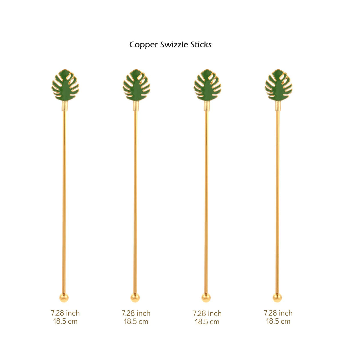 Palm leaf Drink Stirrer Sticks Stainless Steel Coffee Beverage Stirrers，Set of 4 Cocktail Swizzle Stick,7.5", Multicolor