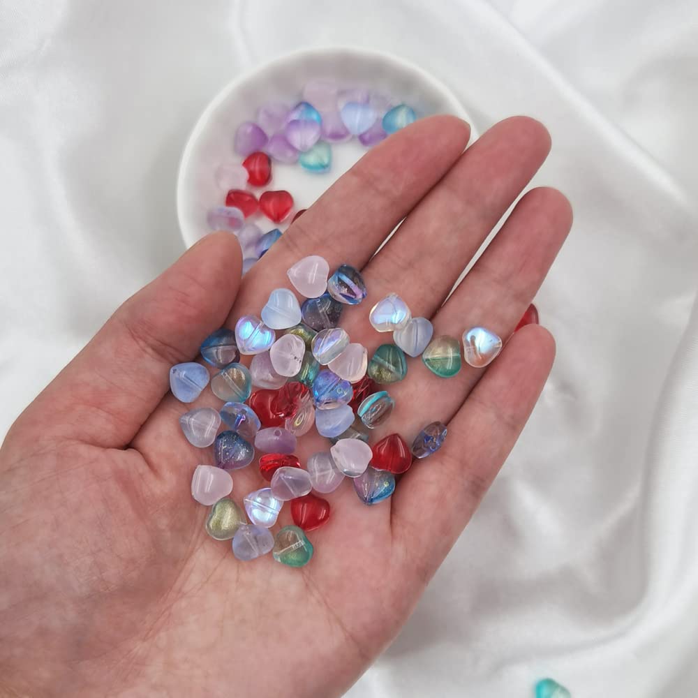 INSPIRELLE 100pcs Heart Crystal Glass Spacer Beads for Jewelry Bracelet Necklace Making, 8mm