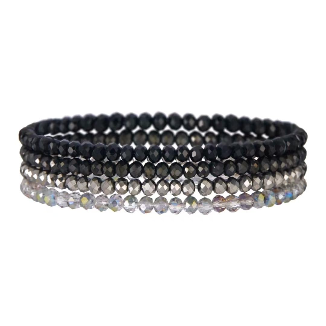 ChungLong0593 Boho Colorful Stackable Crystal Glass Beads Stretch Bracelets Multilayered Bracelets for Women Bohemian Jewelry-Black 4pcs