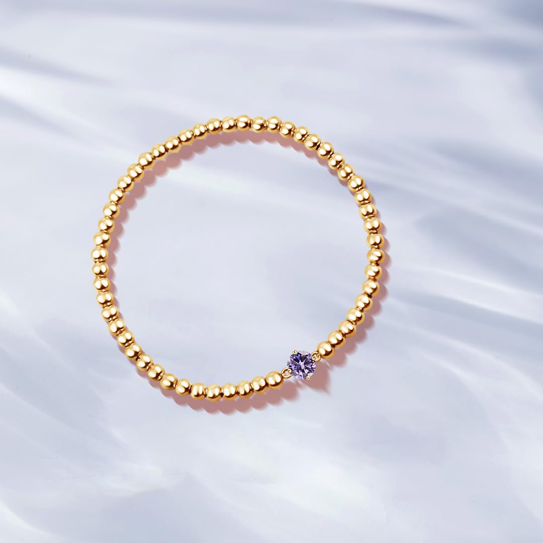 Free bird Amethyst Bracelet for Women 6mm Round Amethyst Handmade Stretch Elastic Bracelet Beaded Bracelet Dainty Gold Bracelet Stack Jewelry for Women