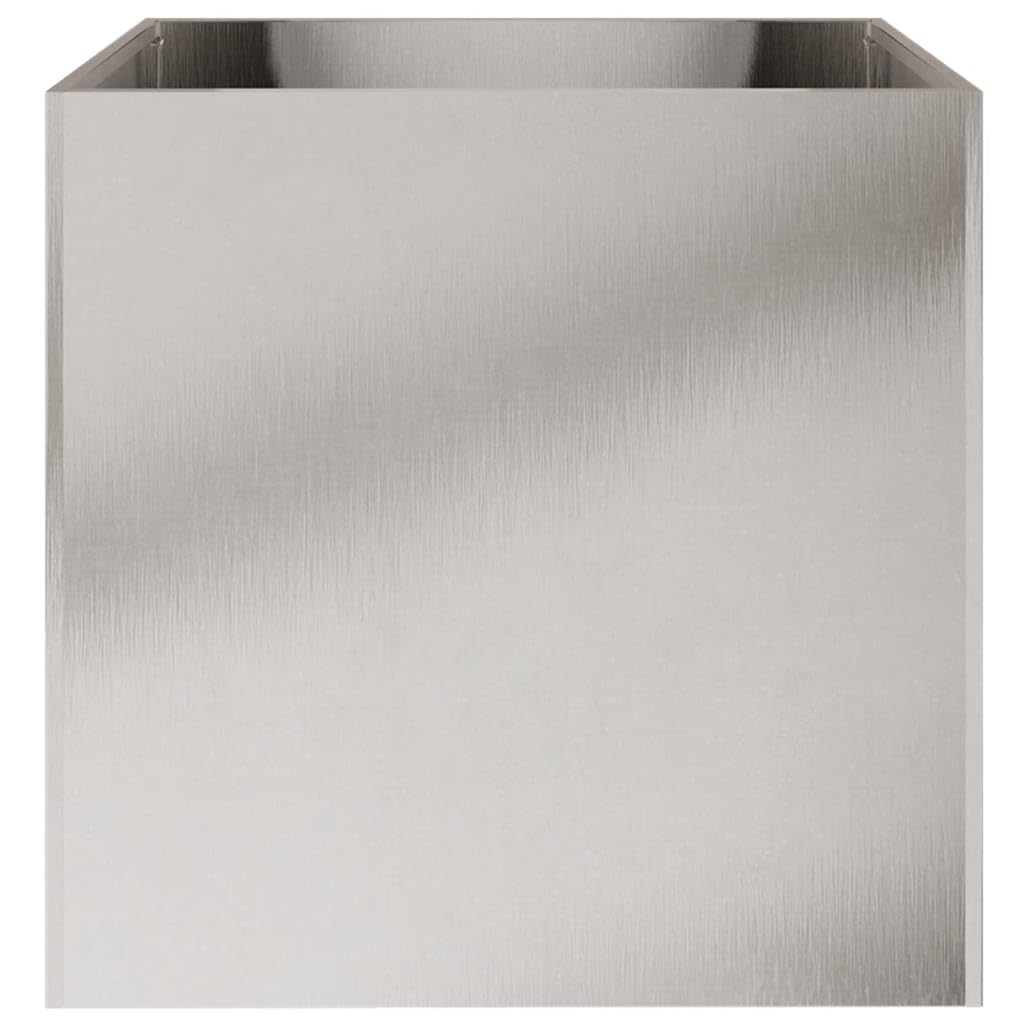 hliofuir Rectangular Stainless Steel Planter Set of 2 Silver Large 19.3x18.5x18.1 in Polished Indoor Outdoor Raised Garden Bed Box for Balcony Patio Living Room