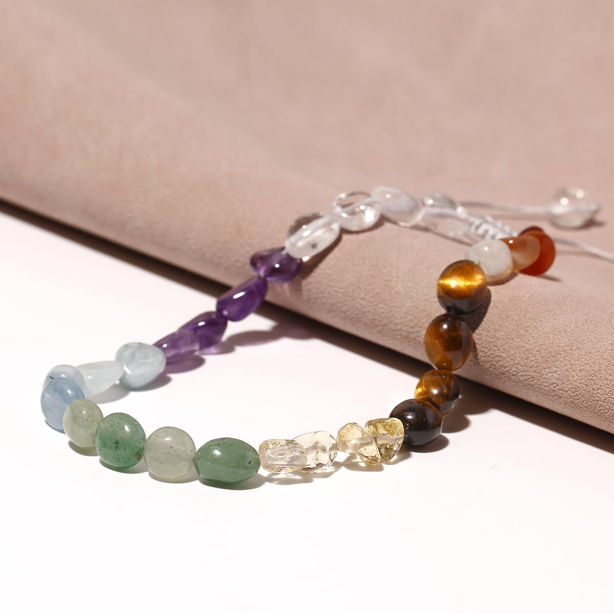 Jewever Irregular 7 Chakra Beaded Anklet Spiritual Energy Reiki Tumbled Stones and Crystals Ankle Bracelets for Women Yoga Meditation