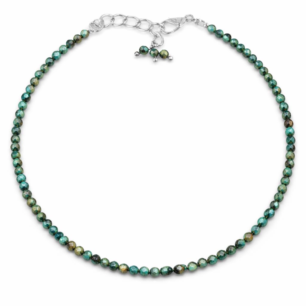 Gempires Chrysocolla Bracelet for Women | Handmade Chrysocolla Beaded Bracelet 2.5 mm | Natural Gemstone Dainty Stacking Bracelet | Adjustable Silver Plated Minimalist Jewelry | Gift for Her