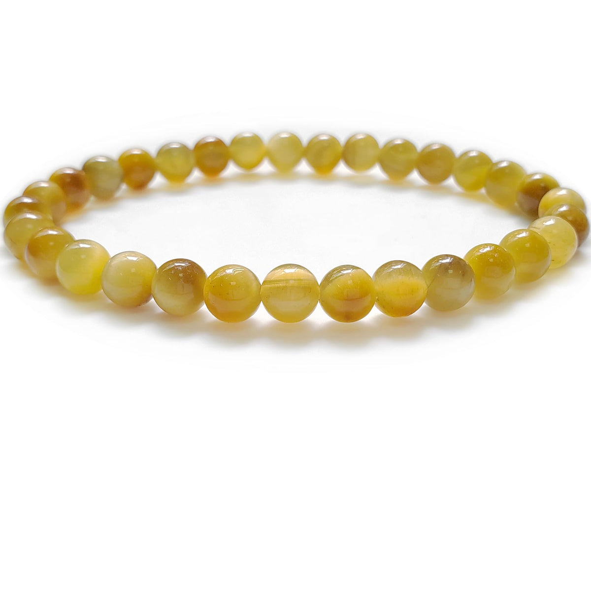 chengmu 6mm Golden Tiger Eye Stretch Bracelet, Natural Gemstone Round Stone Crystal Beads for Beaded Elastic Bracelet 7.5"